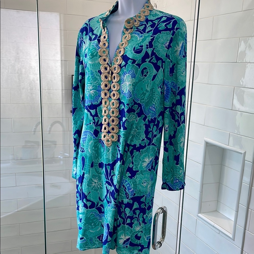 Lilly Pulitzer Blue Embellished Long Sleeve Resort Dress